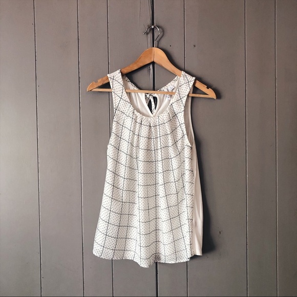 Elle Tops - Elle Window Pane Polka Dot Keyhole Tie Back Tank